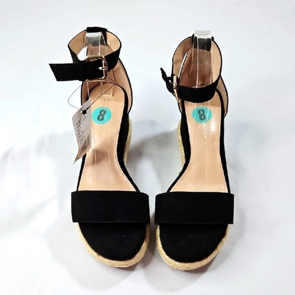 BCBGeneration Black Addie Espadrille Wedges Size 8